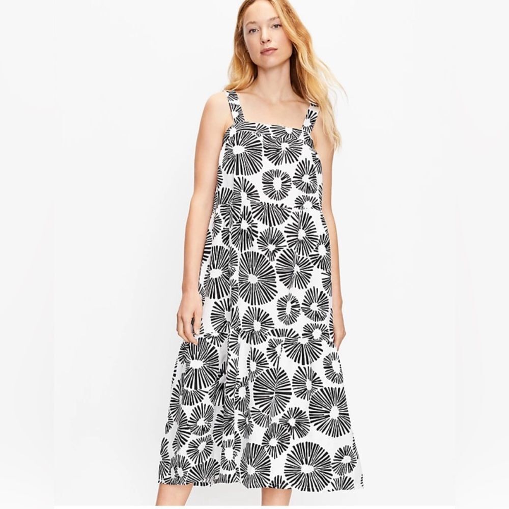 NWT Loft Firework Tiered Sqaure Neck Midi Dress Linen Blend Size S